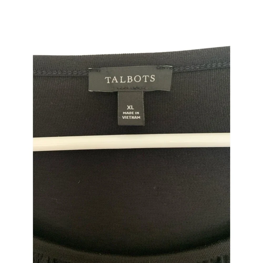 Talbots Women Casual Pleated Long Sleeve Black Round Neck Top XL Rayon Spandex - Picture 5 of 8